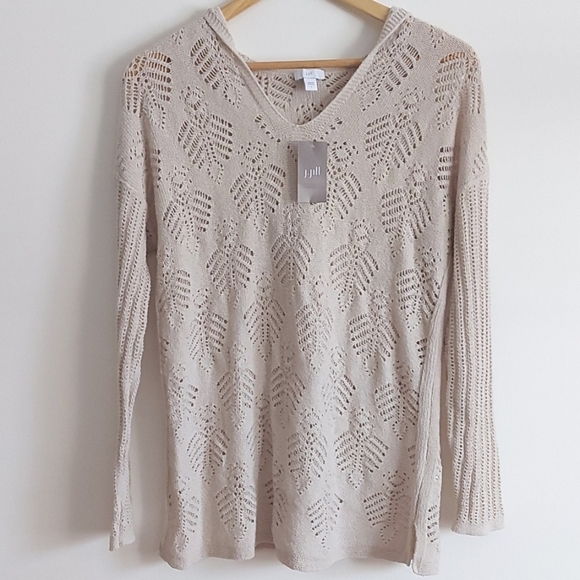 NWT J Jill Open Knit Light Hooded Sweater Beige Size S - Picture 1 of 6